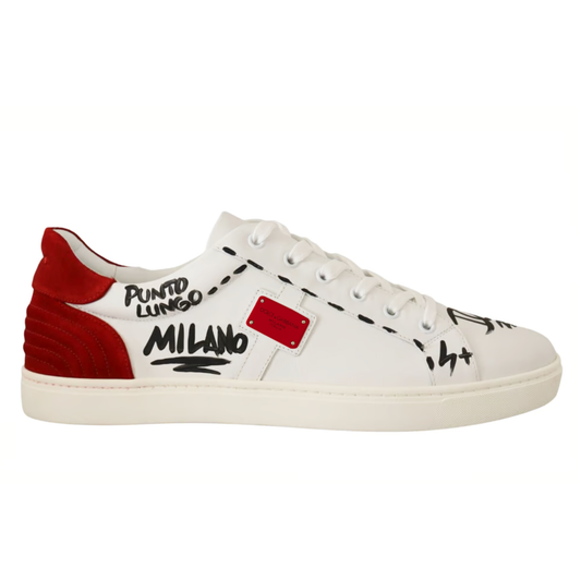 Elegant White Nylon Sneakers with Red Accents