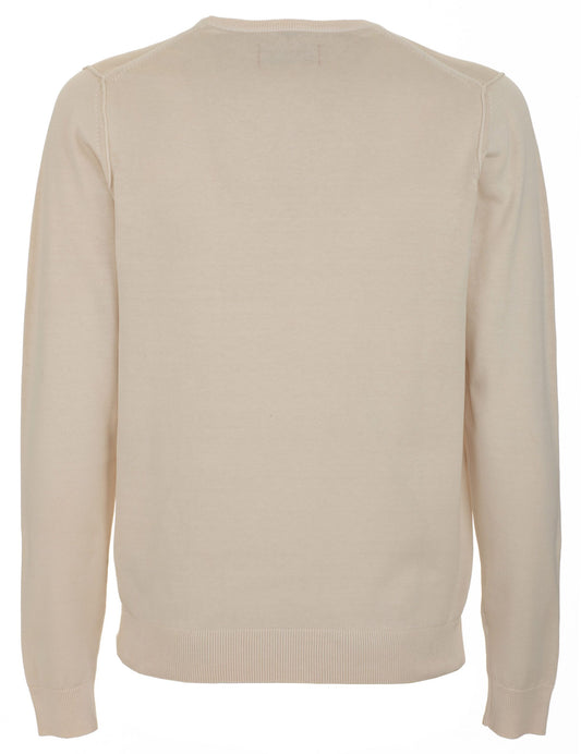 Beige Cotton Crew Neck Sweater with Logo