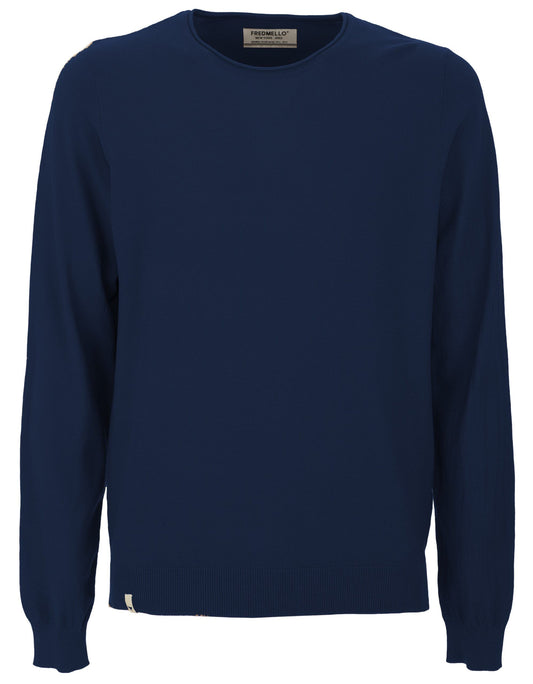 Cotton Blend Crew Neck Sweater with Elbow Patches