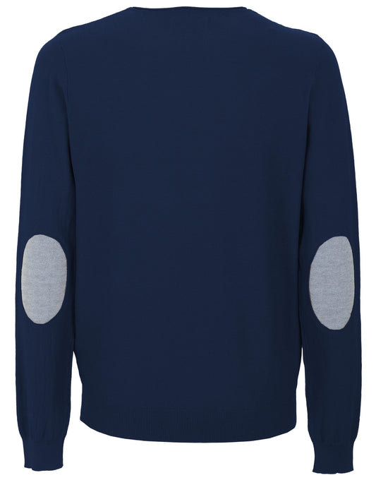 Cotton Blend Crew Neck Sweater with Elbow Patches