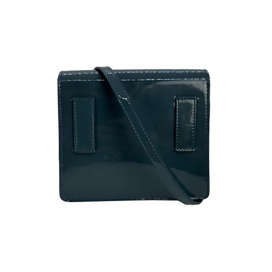 Sleek Petrol Blue Patent Leather Crossbody Bag