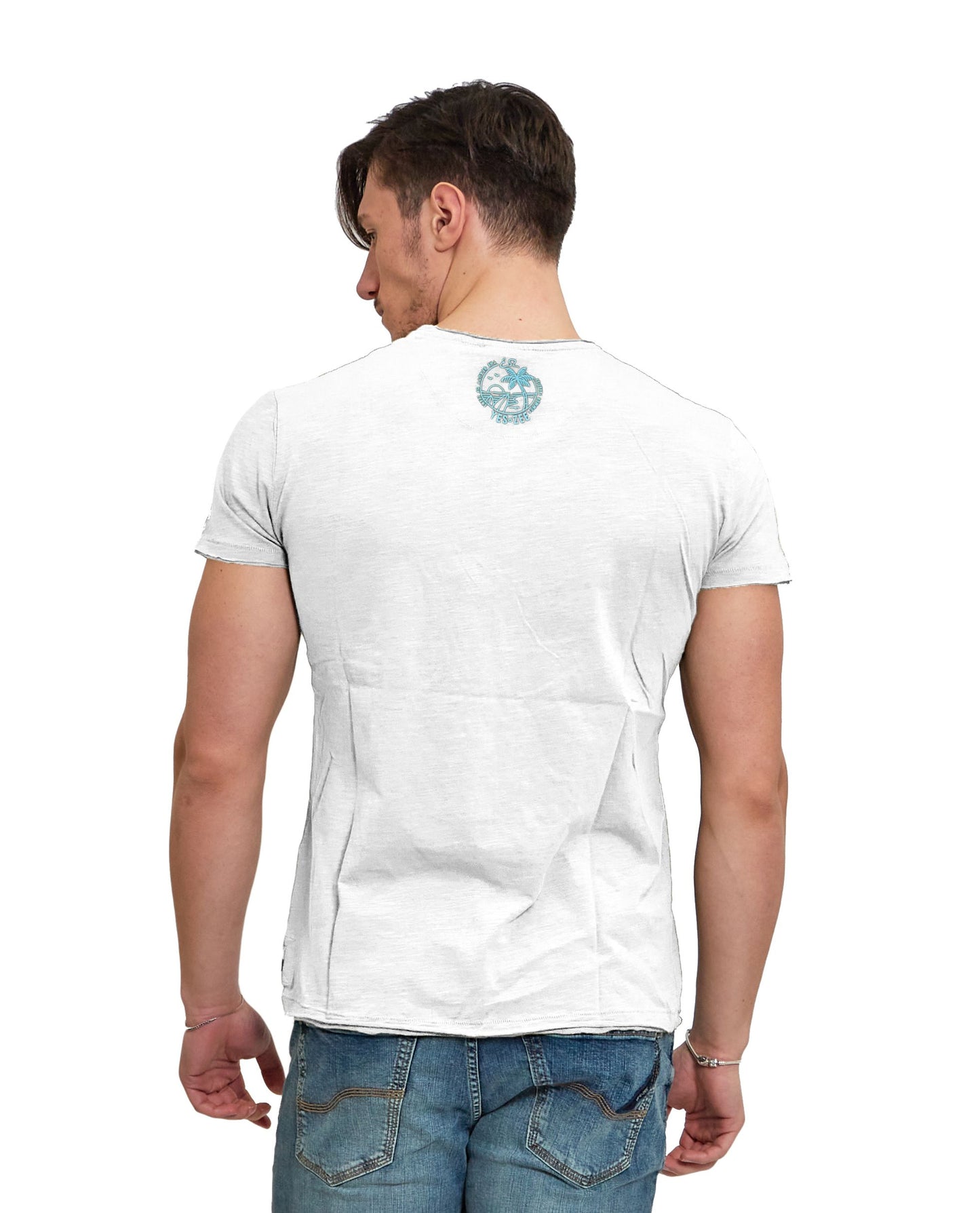 White Printed Crew Neck Men's Tee