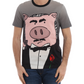 Elegant Gray Cotton T-Shirt with Designer Emblem