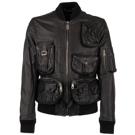 Sleek Lambskin Multipocket Military Jacket