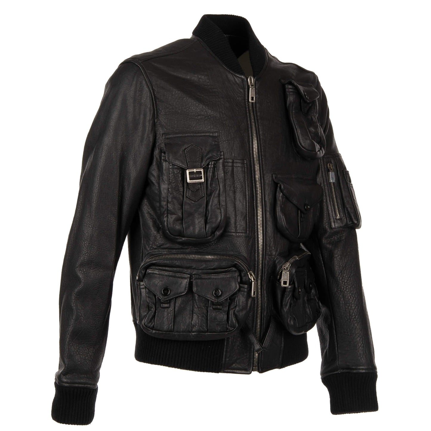 Sleek Lambskin Multipocket Military Jacket