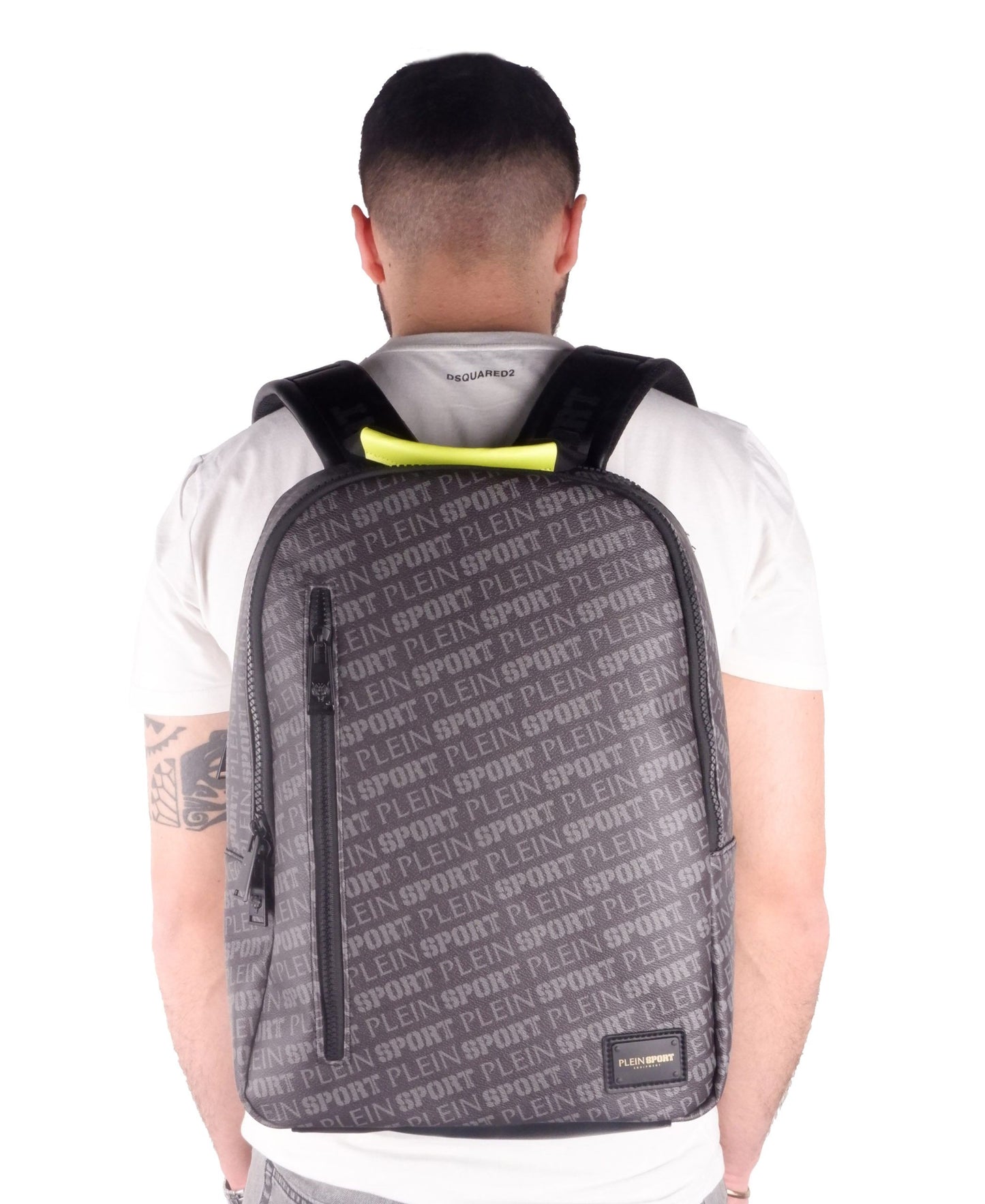 Sleek Black Eco-Leather Backpack with Logo Print