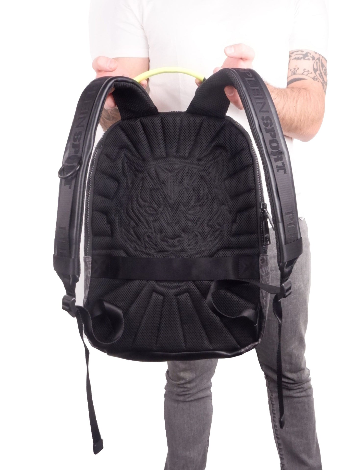 Sleek Black Eco-Leather Backpack with Logo Print