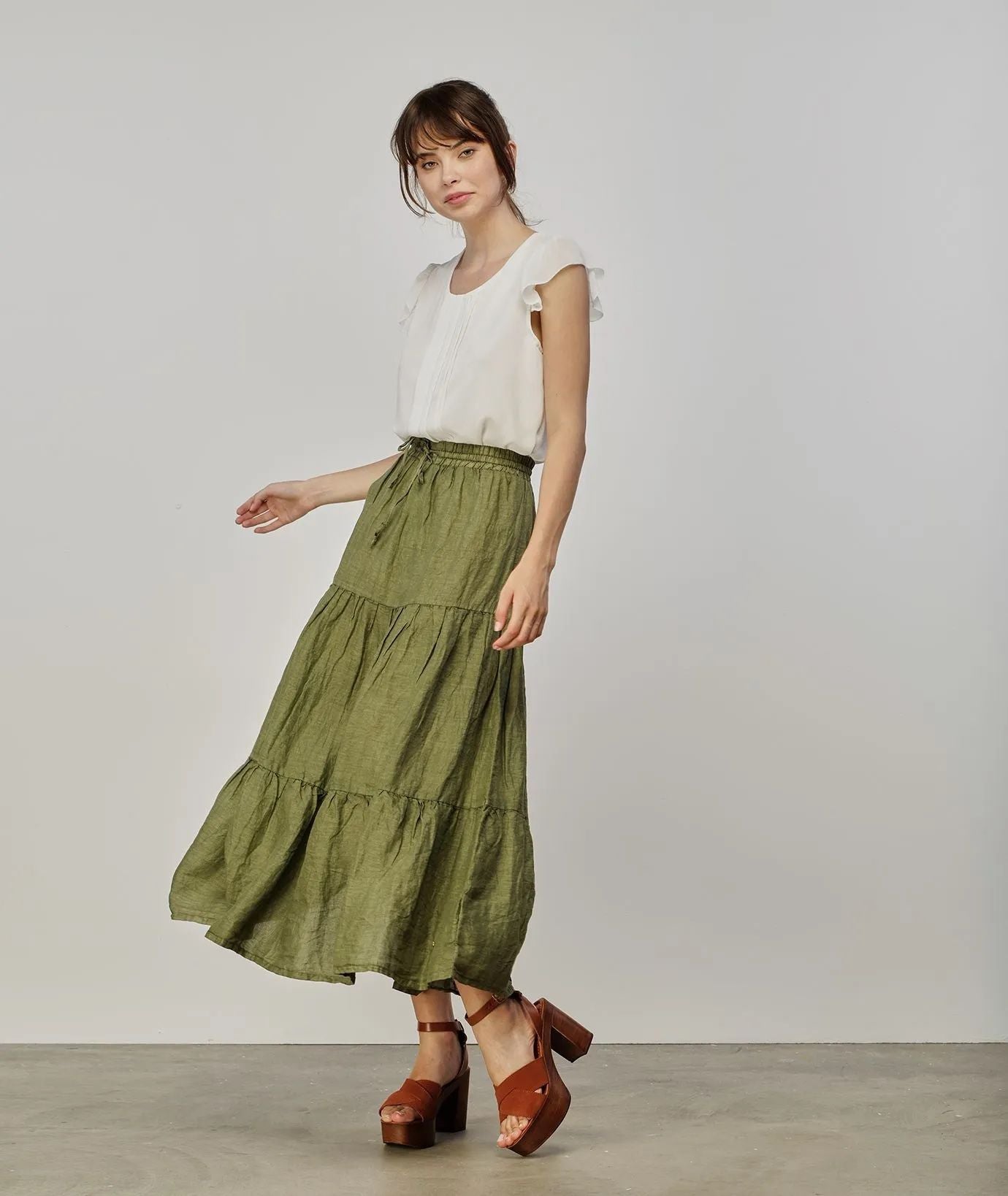 Elegant Long Green Linen Skirt