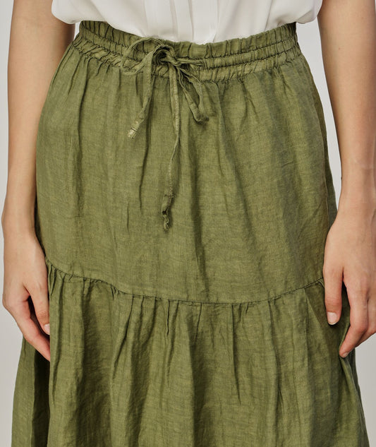 Elegant Long Green Linen Skirt