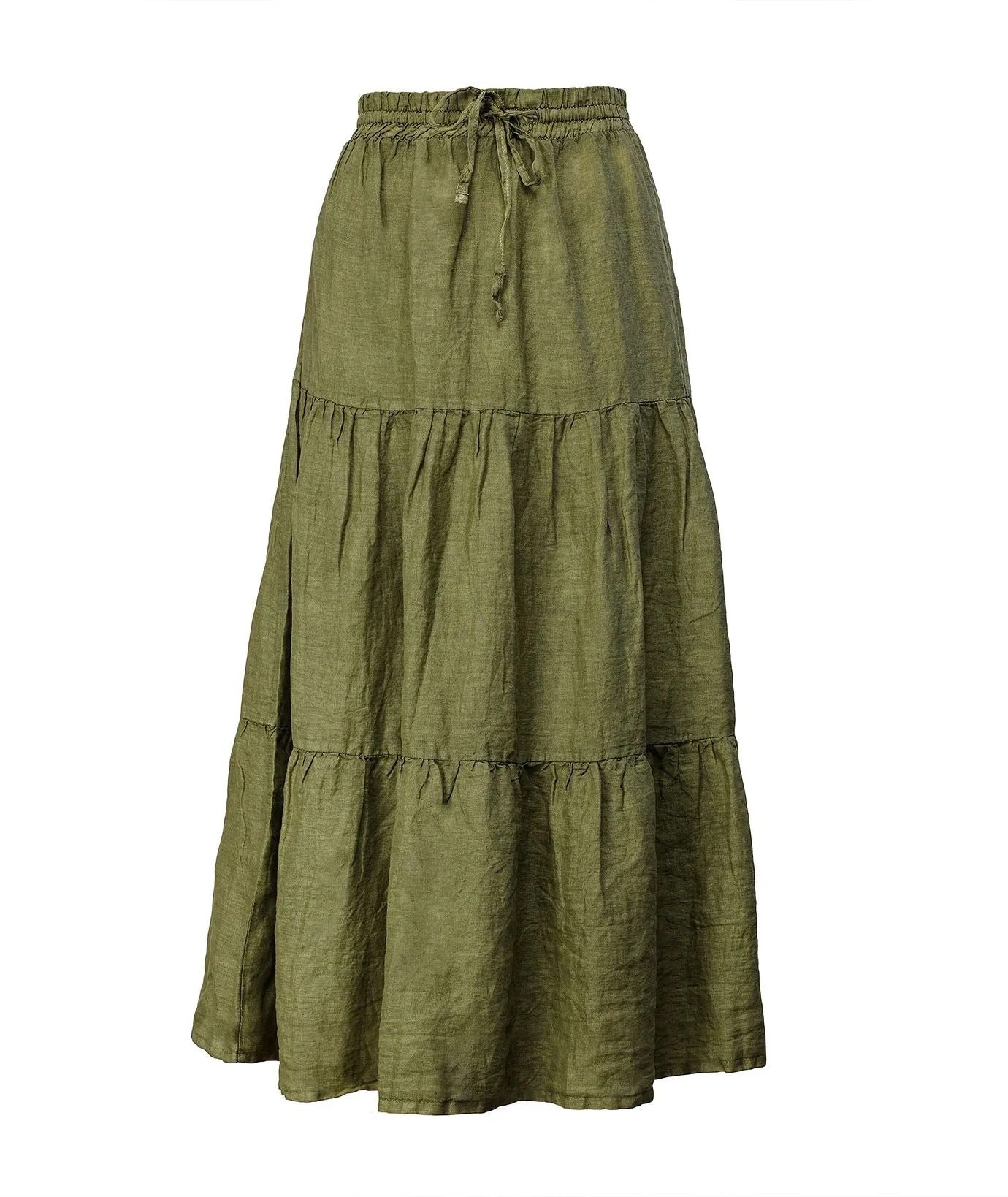 Elegant Long Green Linen Skirt