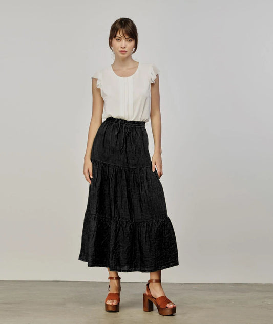 Chic Black Linen Long Skirt for Elegant Evenings