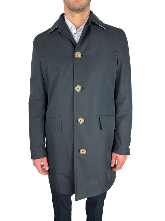 Elegant Navy Blue Single-Breasted Trench Coat