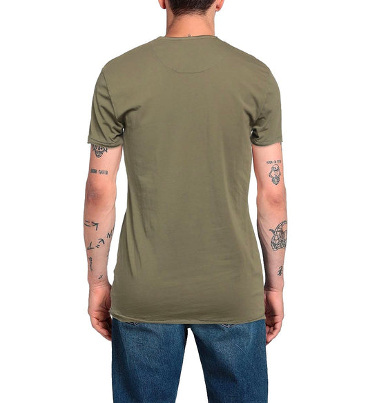 Green Crew Neck Cotton T-Shirt with Front Print