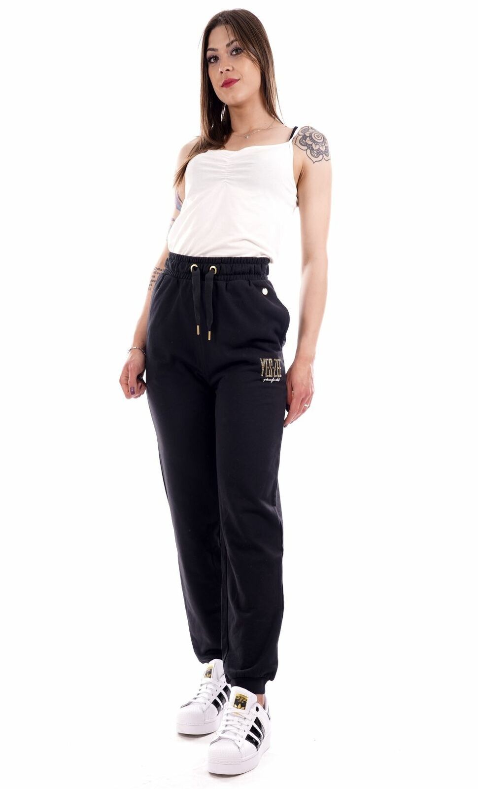 Chic Rhinestone Logo Sweatpants