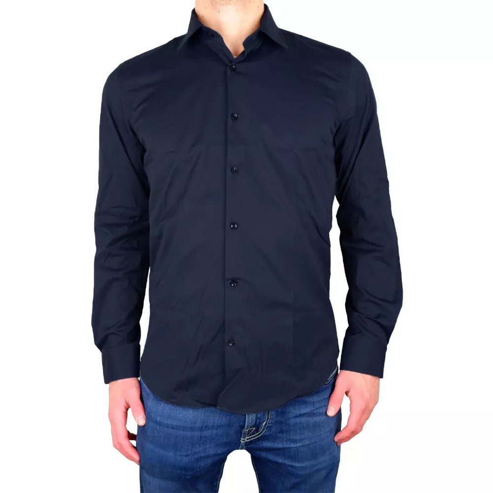 Elegant Milano Blue Gabardine Shirt