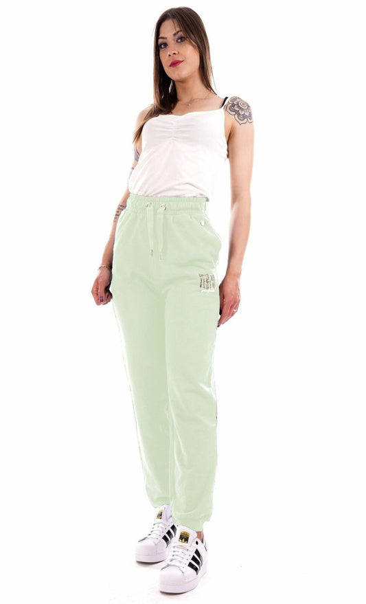 Rhinestone Logo Sweatpants in Chic Green