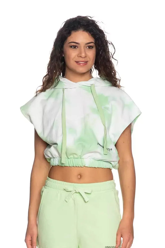 Apple Green Brushed Tie-Dye Sleeveless Hoodie