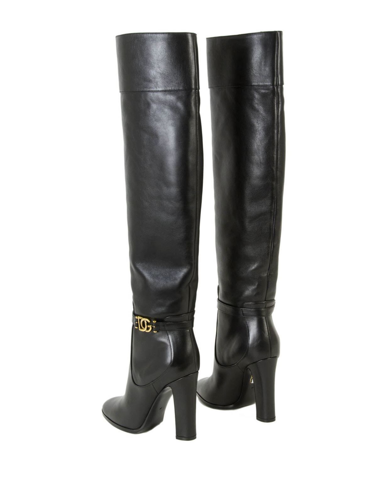 Elegant Black Calf Leather Boots with Gold Detail