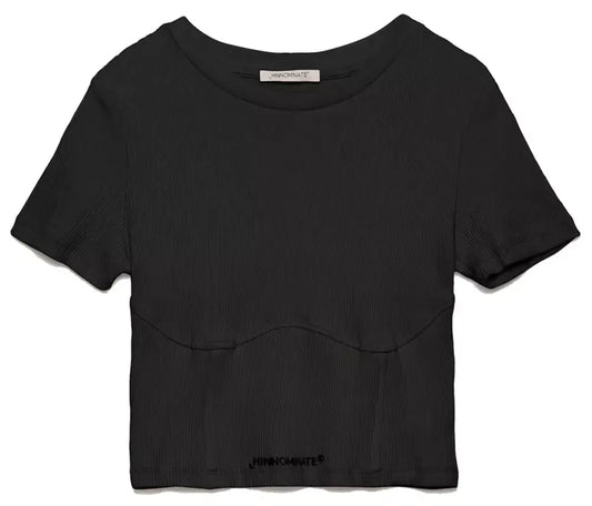 Chic Ribbed Cotton Tee with Logo Detail