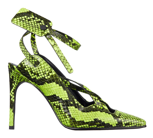 Fluo Yellow Python-Print Calfskin Pumps