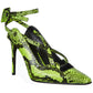 Fluo Yellow Python-Print Calfskin Pumps
