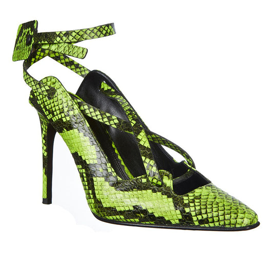 Fluo Yellow Python-Print Calfskin Pumps