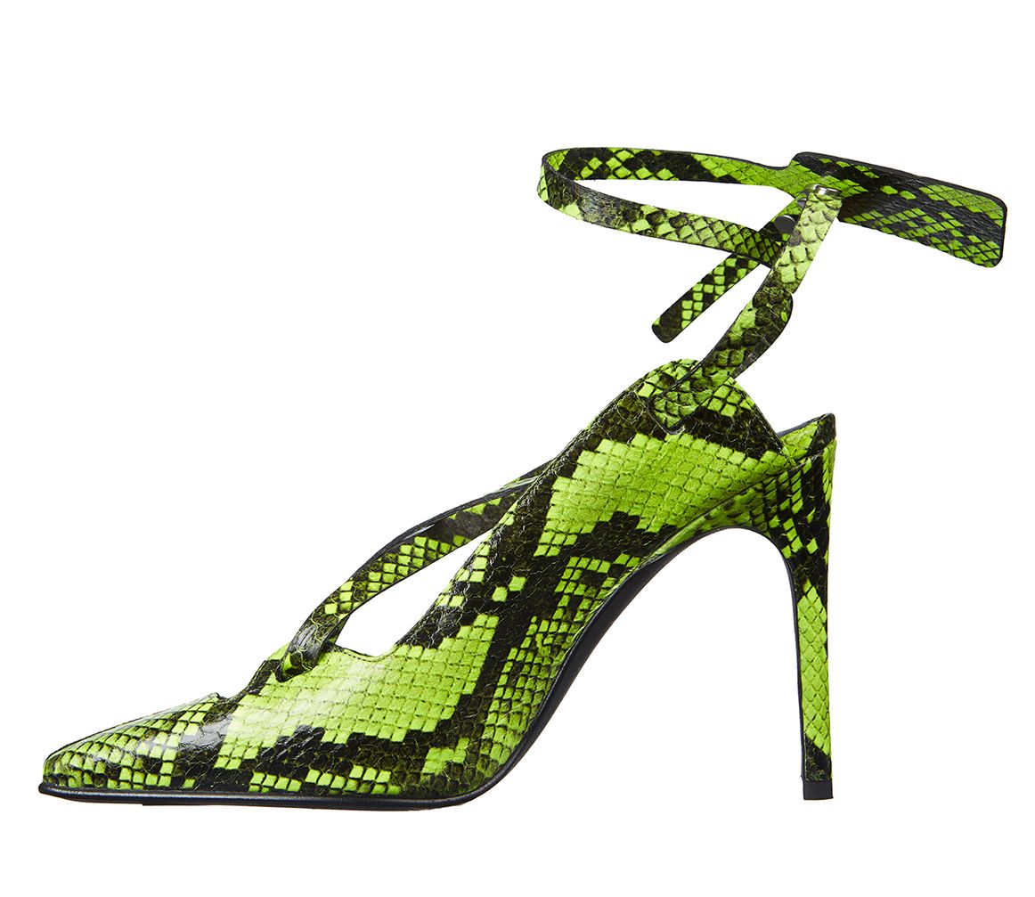 Fluo Yellow Python-Print Calfskin Pumps