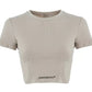 Beige Ribbed Cotton Tee with Logo Accent