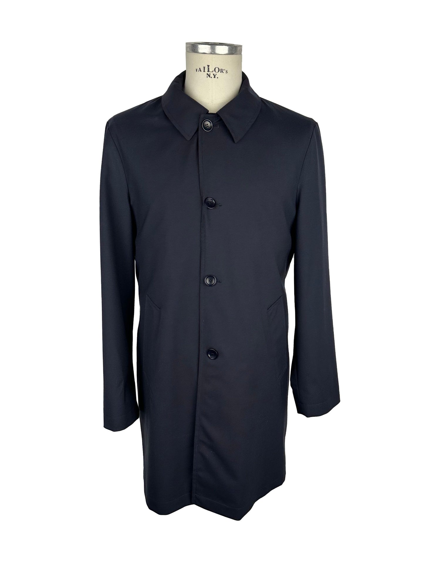 Elegant Blue Virgin Wool Trench Coat