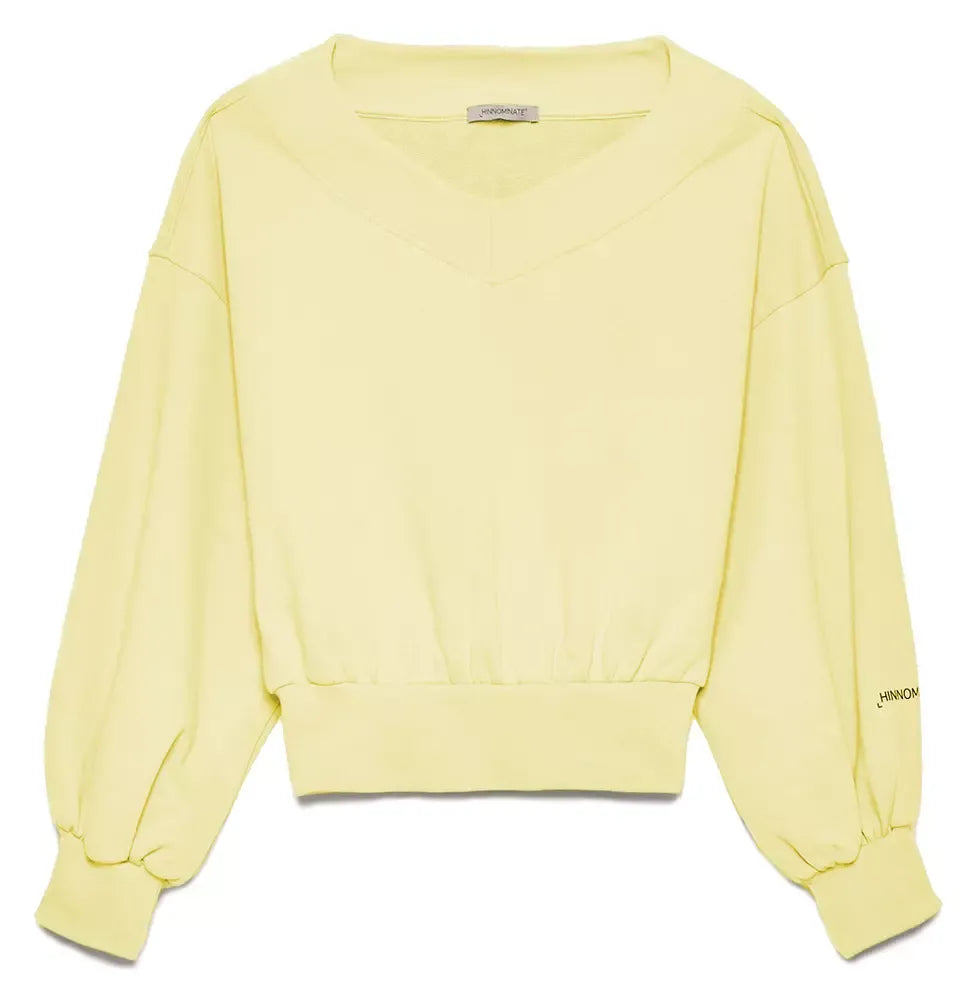 Chic Yellow V-Neck Cotton Sweatshirt