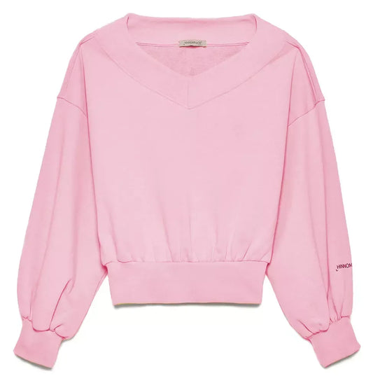 Chic Pink V-Neck Cotton Sweatshirt