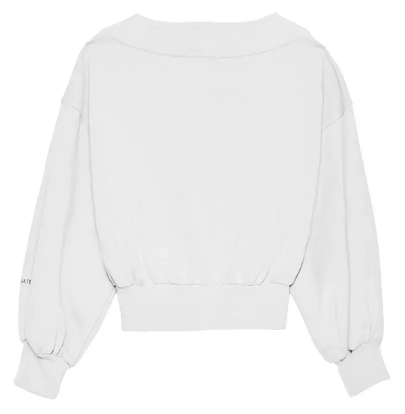 Chic V-Neck Cotton Sweatshirt with Logo Sleeve