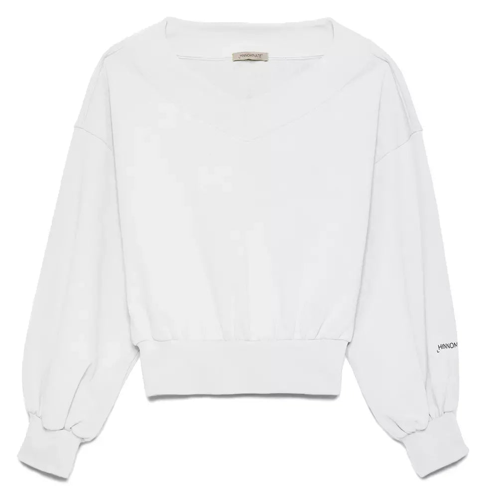 Chic V-Neck Cotton Sweatshirt with Logo Sleeve