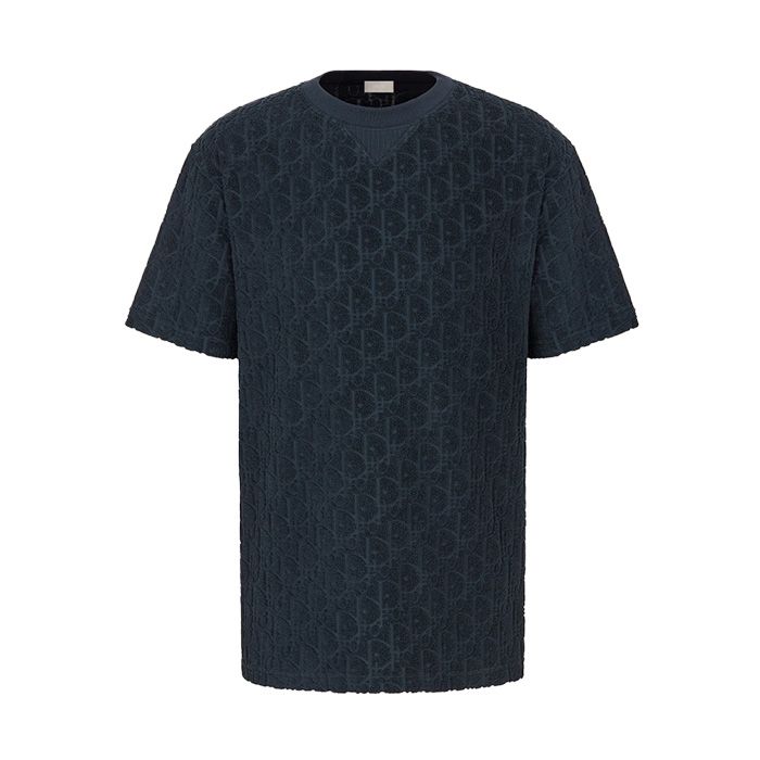 Elegant Navy Jacquared Cotton Tee