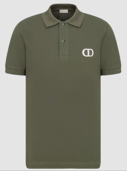 Timeless Army Green Cotton Polo with CD Icon