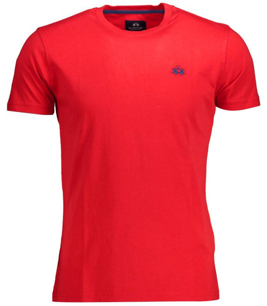 Embroidered Logo Red Cotton T-Shirt for Men