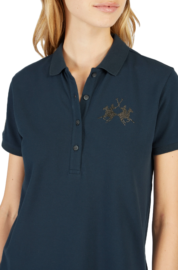 Elegant Beaded Logo Cotton Polo for Women