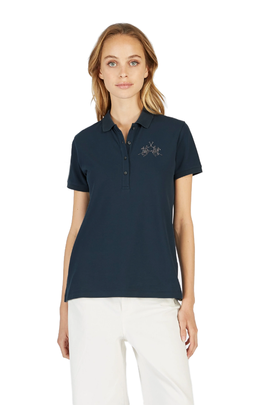 Elegant Beaded Logo Cotton Polo for Women