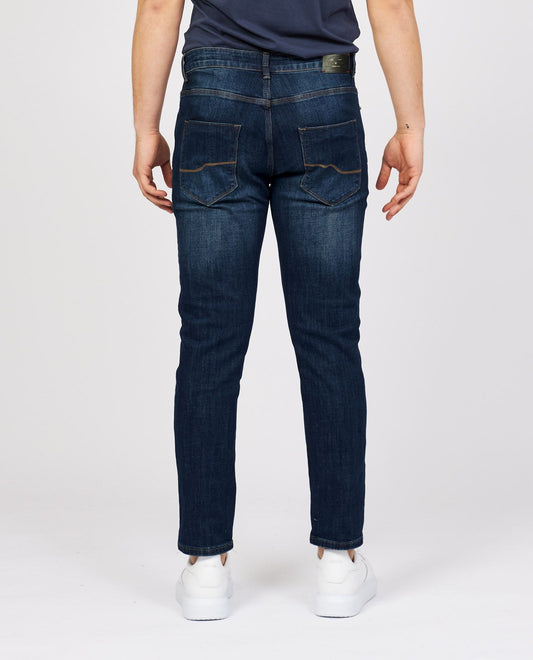 Sleek Blue Cotton Stretch Jeans