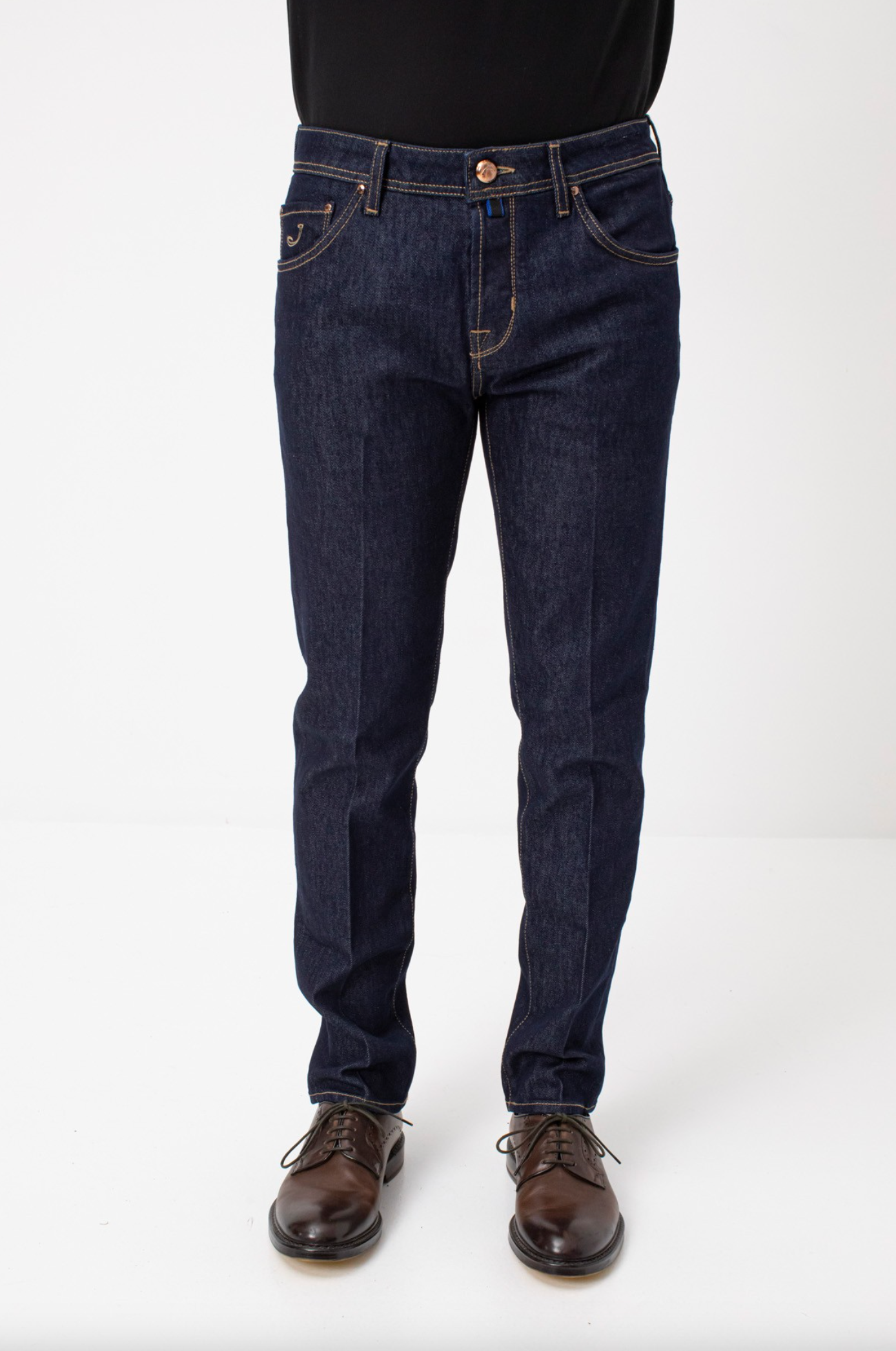 Italian Crafted Blue Denim Jeans with Contrast Stitching