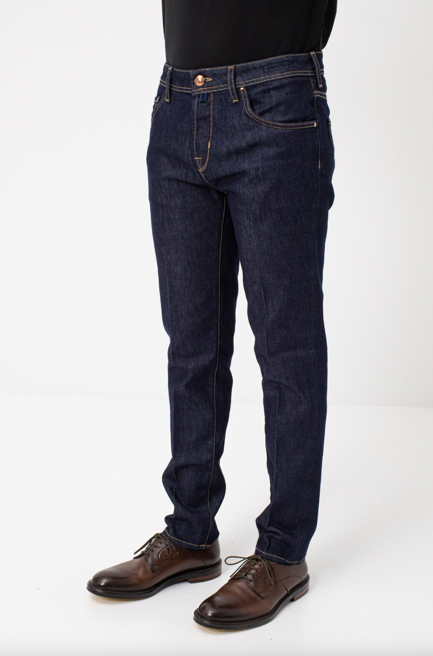 Italian Crafted Blue Denim Jeans with Contrast Stitching