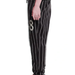 Elevated Black Cotton Sports Trousers with Stripes
