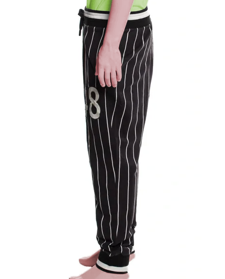 Elevated Black Cotton Sports Trousers with Stripes