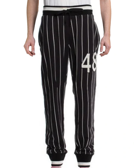 Elevated Black Cotton Sports Trousers with Stripes