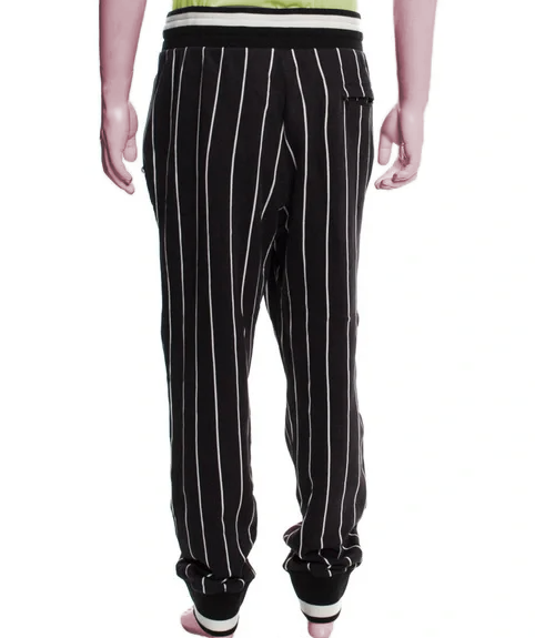 Elevated Black Cotton Sports Trousers with Stripes