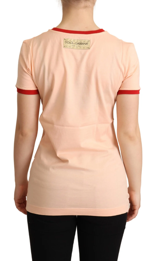 Elegant Pink Cotton Tee with Golden Logo