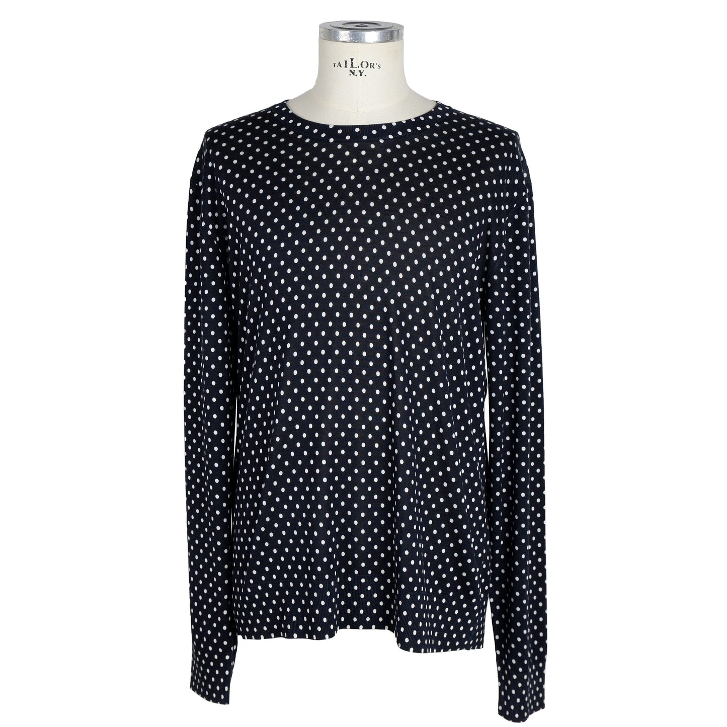 Elegant Dot Print Silk Crew Neck Sweater