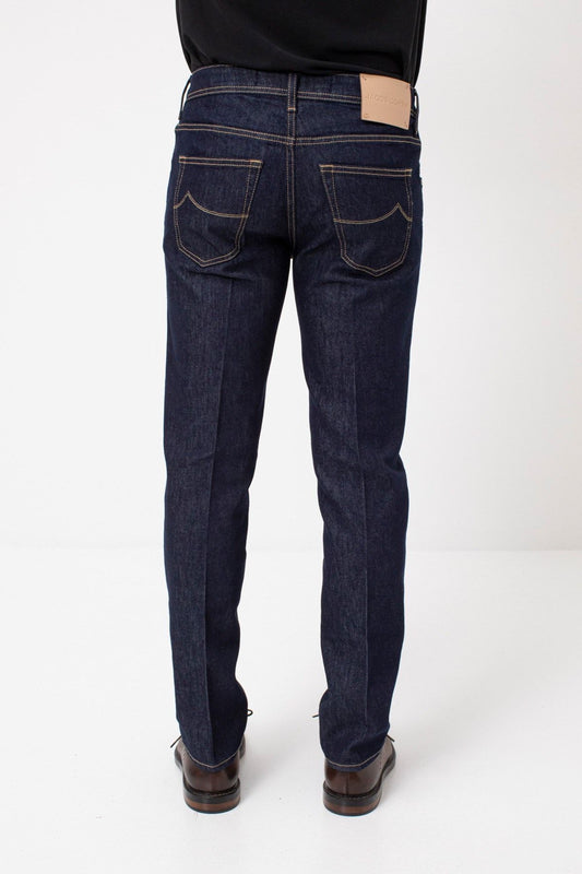 Elegant Blue Denim Jeans with Suede Detail