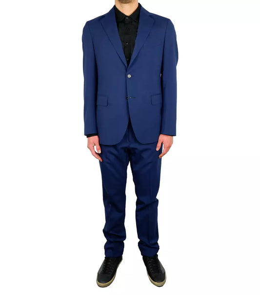 Elegant Blue Wool Blend Two-Piece Suit