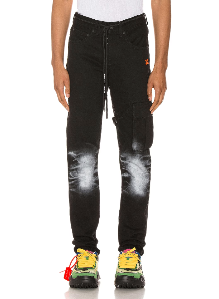 Elevated Black Cotton Cargo Trousers with Metal Details